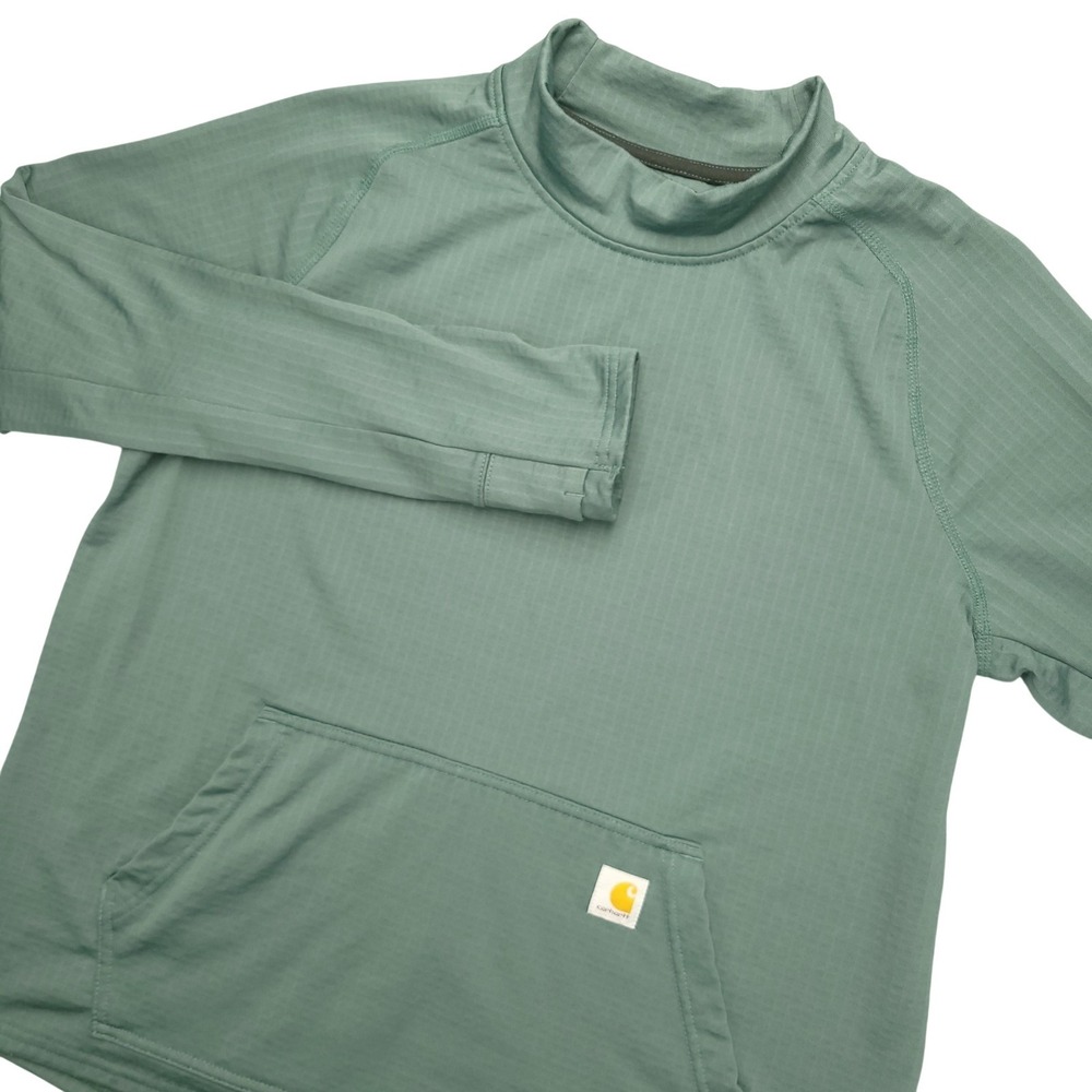 Carhartt Sweatshirt Youth 12-14 Green Mock Neck Force Pullover Pocket Kids